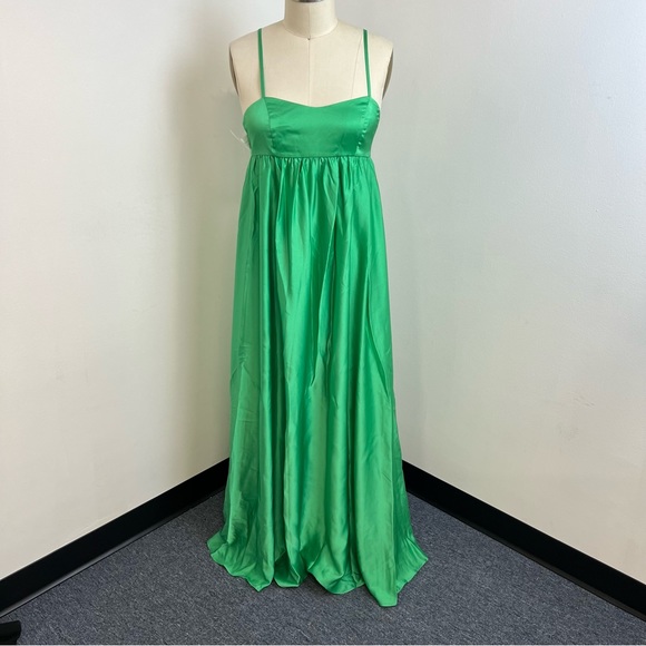 Fame and Partners Maxi Green Silk Pleated Dress m83 - Picture 2 of 11